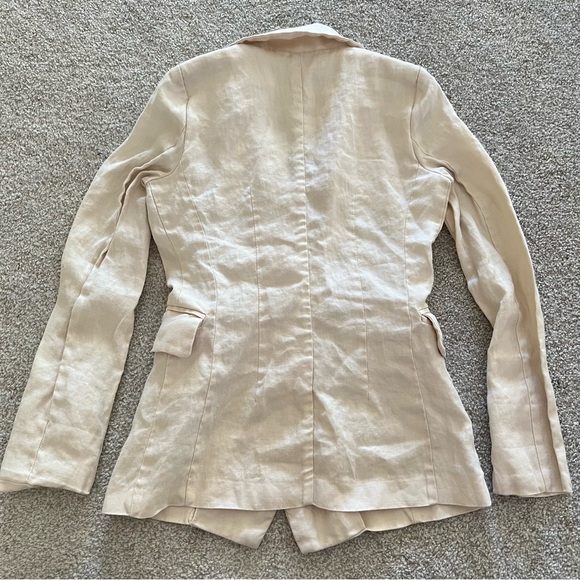 Cat’s y2k Chic Cream Linen Double-Breasted Blazer w Pockets & Brown Buttons - Picture 7 of 10